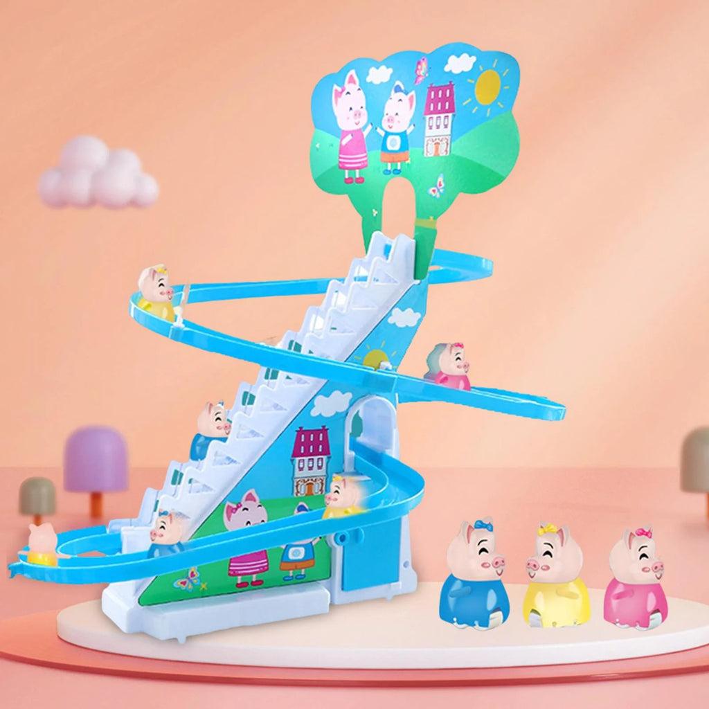 Electric Climbing Stair Toy with LED Flashing Lights Children's Roller Coaster Toy Set, 15x30x27cm X496