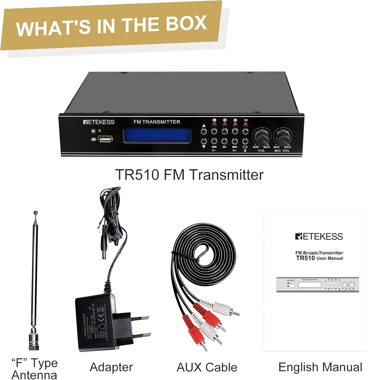 FM Transmitter with Dual Mic, 3 Preset Stations, USB Drive and RCA Inputs C544902