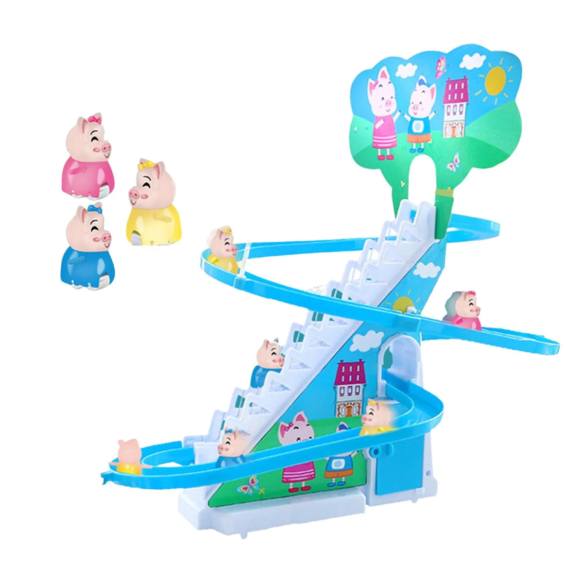Electric Climbing Stair Toy with LED Flashing Lights Children's Roller Coaster Toy Set, 15x30x27cm X496