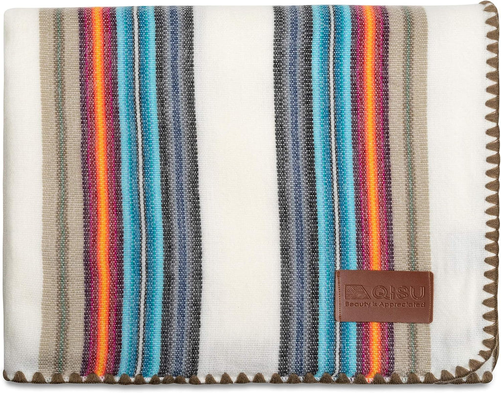 Alpaca Wool Blanket Throw, 85 x 65 inches, Turquoise Sea Foam Variegated Q4187
