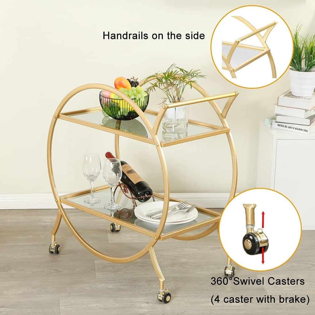 Gold Bar Cart with 2 Mirrored Glass Shelves W63857