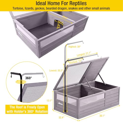 Wooden Tortoise House Large Tortoise Habitat Cage Indoor Tortoises Enclosure Reptile Cage Upgraded Weatherproof Bottom K3406