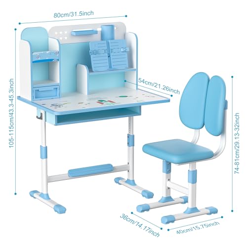 Height Adjustable Kids Desk and Chair Set with Book Stand Z703166