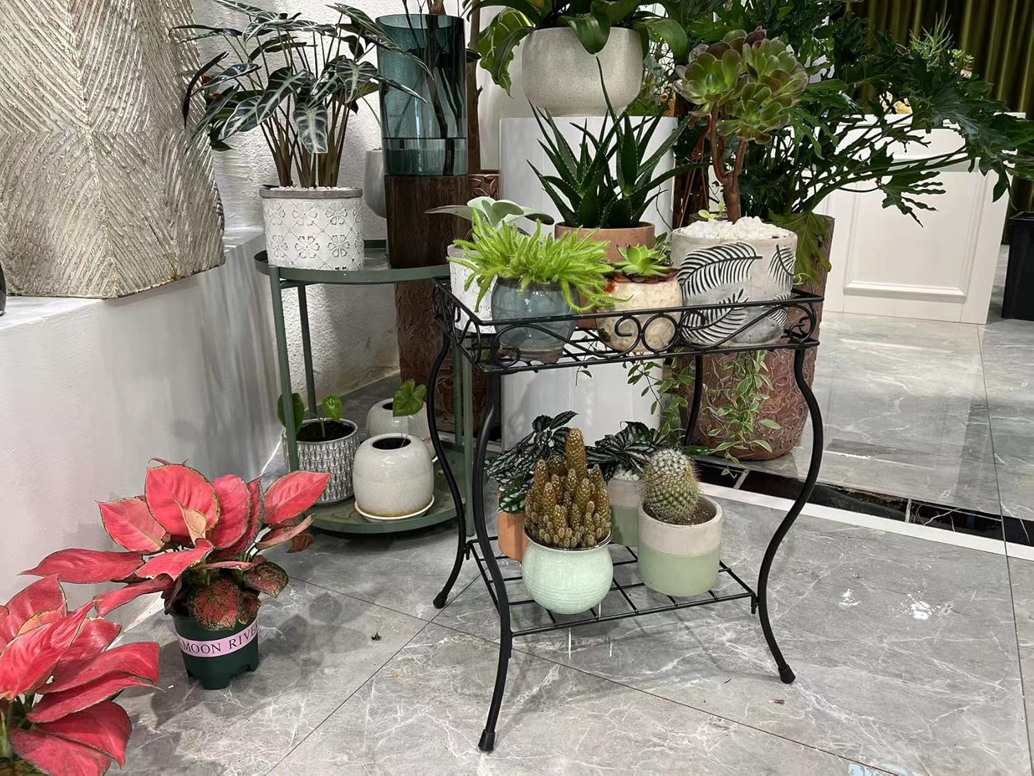 18.7'' Tall Rectangular Metal Plant Stand Black Q7464