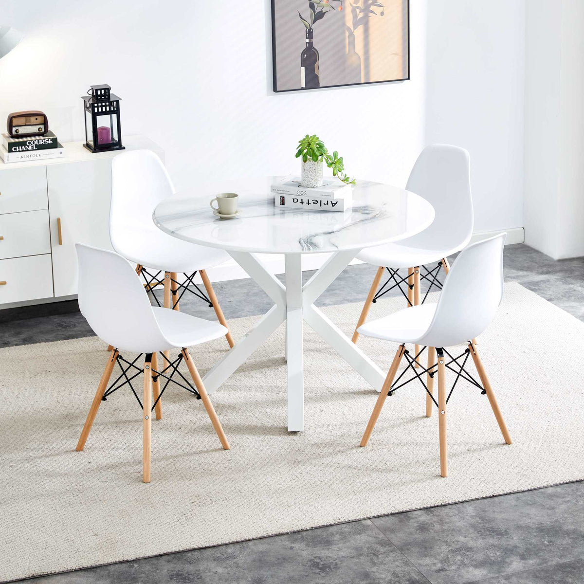 5 Pieces White MDF Dining Table Set W230738