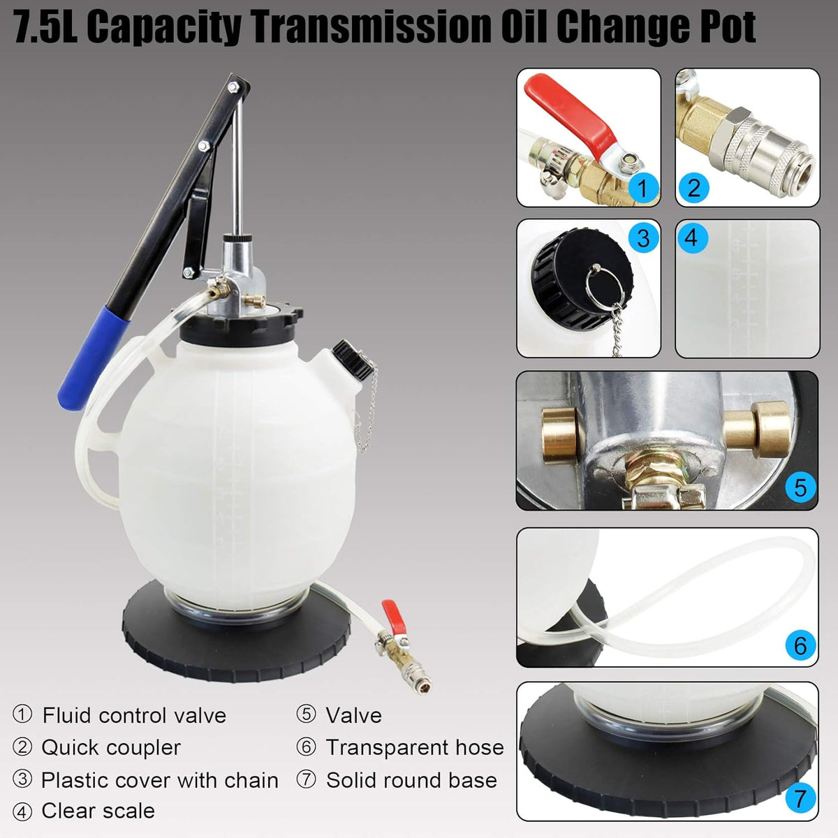 7.5L Manual Automatic Transmission Fluid Refill Pump Set with 15PCS Adapters T9123