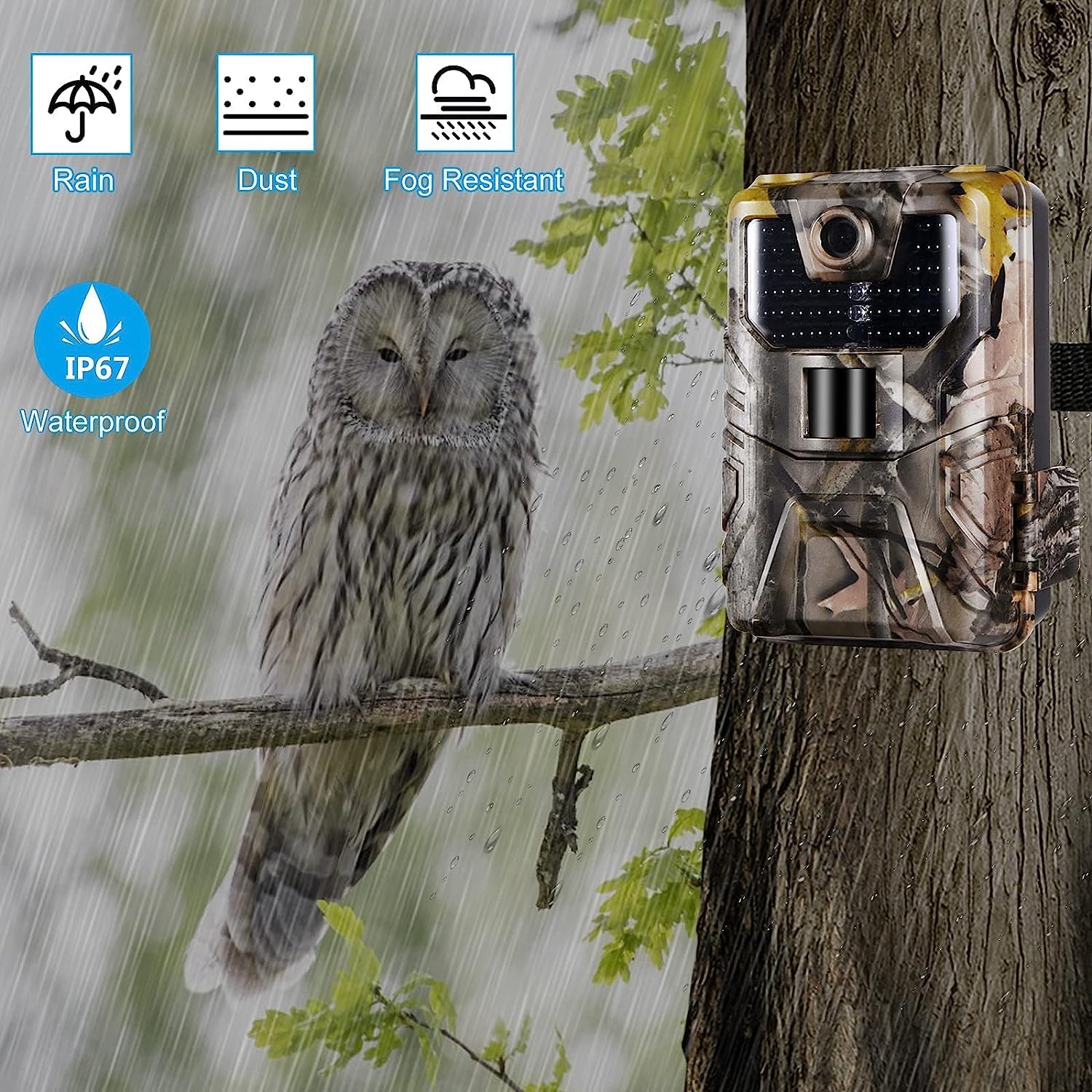 36MP 1520P Night Vision Motion Activated Hunting Camera IP67 Waterproof 120° 65FT 44pcs No Glow LEDs H479