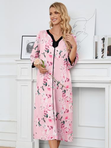 Moo Moo Nightgown House Dress Zip up Robes Long Lounge Dress House Coat P568