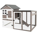 Grey 2-Story Fir Wood Rabbit Hutch with Pull Out Tray S277