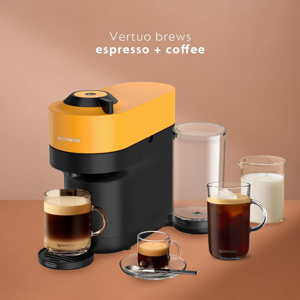 Mango Yellow Nespresso Machine with Aeroccino T96736