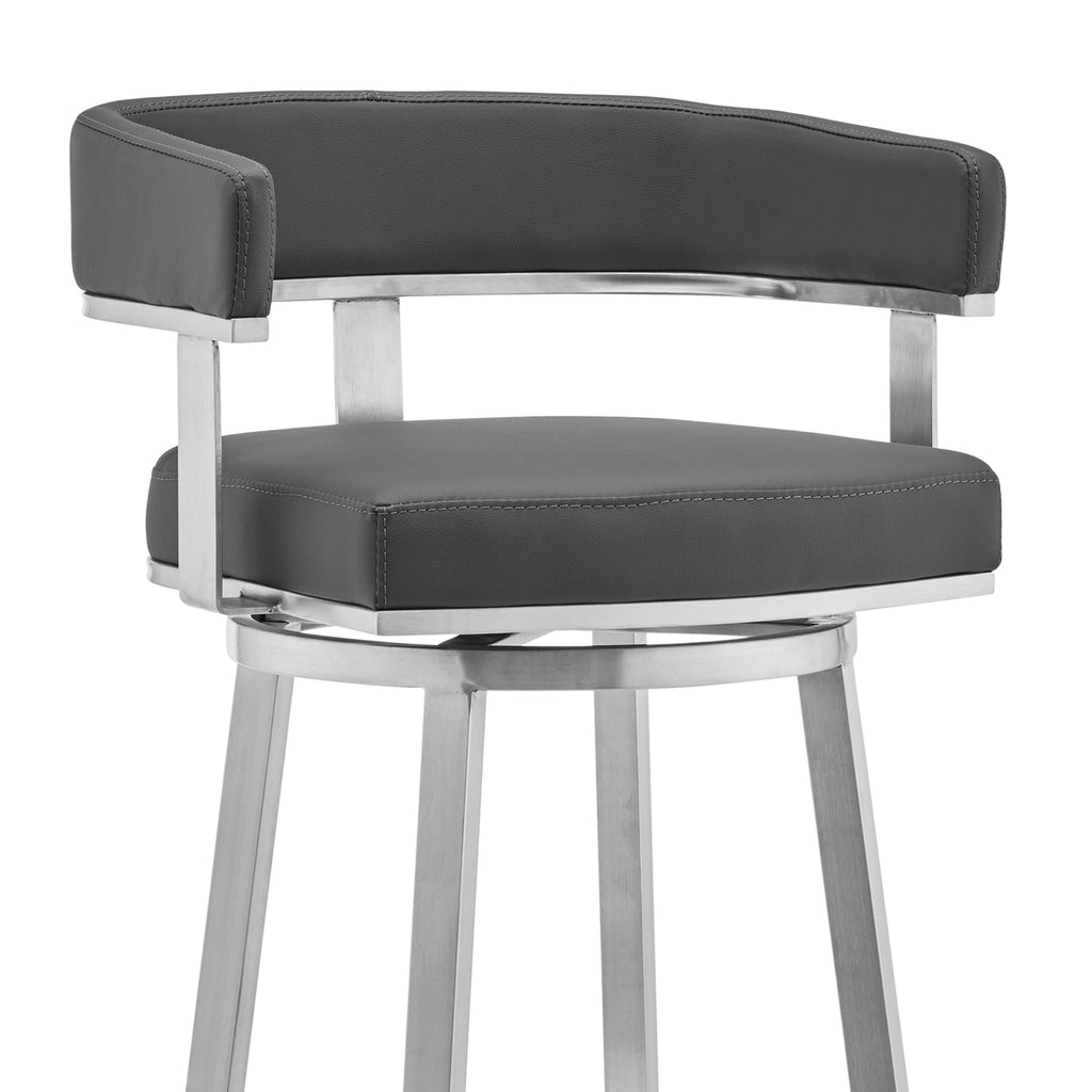 Faux Leather Swivel Counter Stool in Gray/Stainless Steel Y403