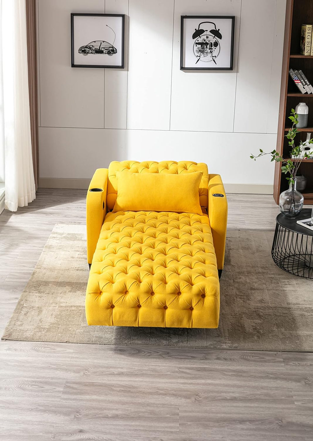 Yellow Button Tufted Single Sofa Bed with Pillow A289