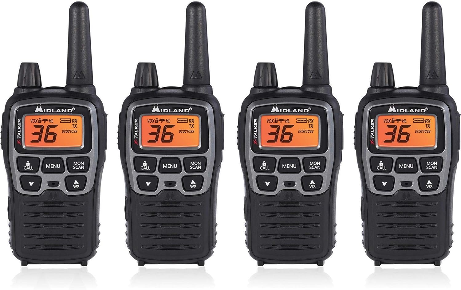 36 Channel FRS Two-Way Radio Walkie Talkie, Black/Silver, Pack of 2 F232635