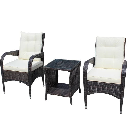 Beige Cushion Wicker Rattan 3 Piece Sectional Sofa A382