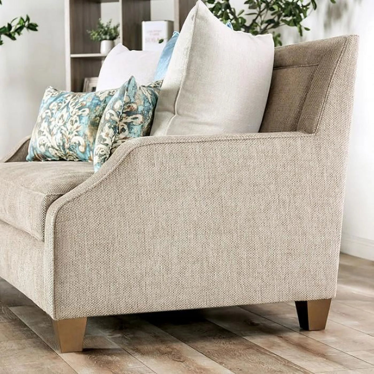 Beige & Teal Chenille Loveseat O796740