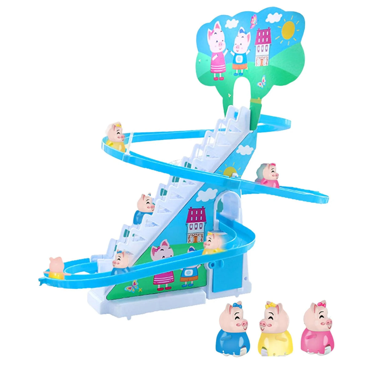 Electric Climbing Stair Toy with LED Flashing Lights Children's Roller Coaster Toy Set, 15x30x27cm X496