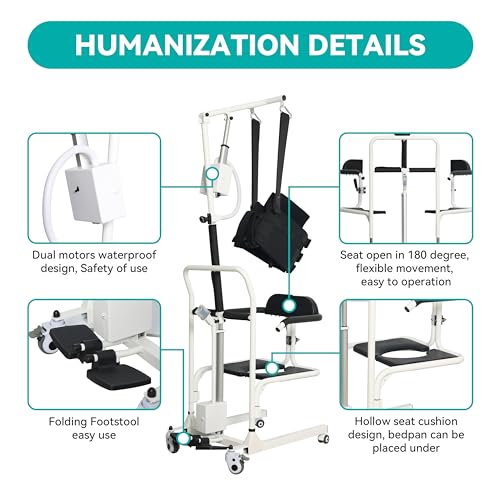 Electric Transfer Chair Patient Lift 180° Split Seat 330 lbs Load-Bearing White Black A9868