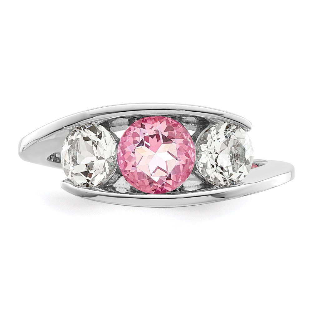 Sterling Silver Rhodium-plated White and Pink Swarovski Topaz Journey Ring E59050