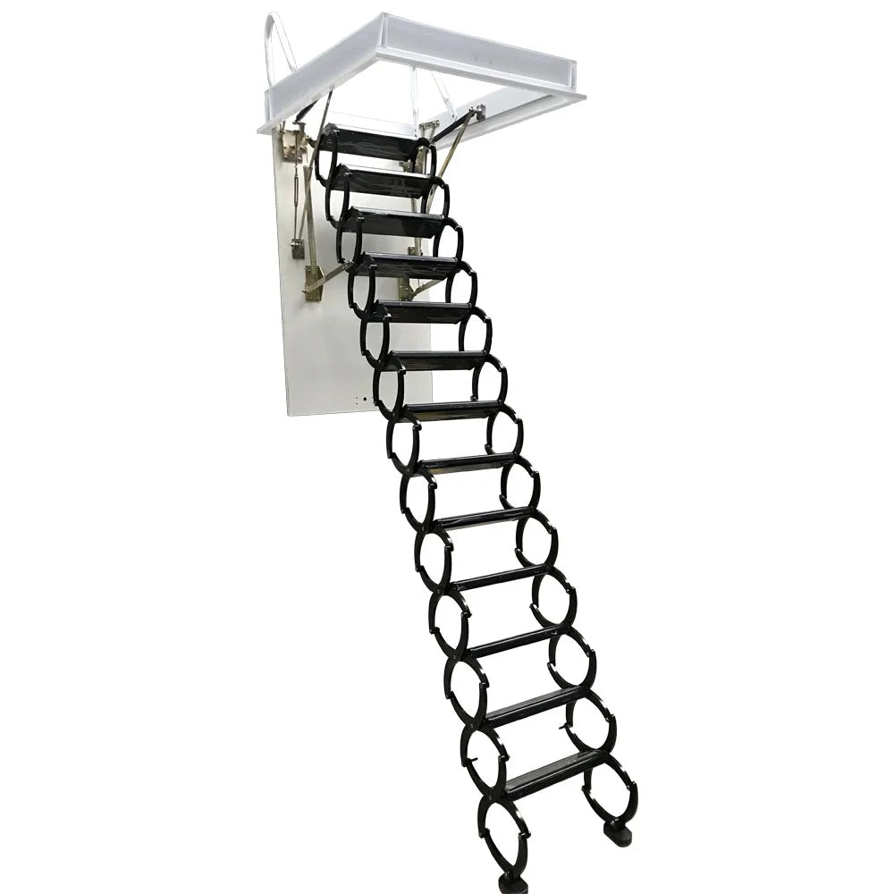 Black 13 Steps Ceiling Mounted Telescopic Loft Ladder U8451