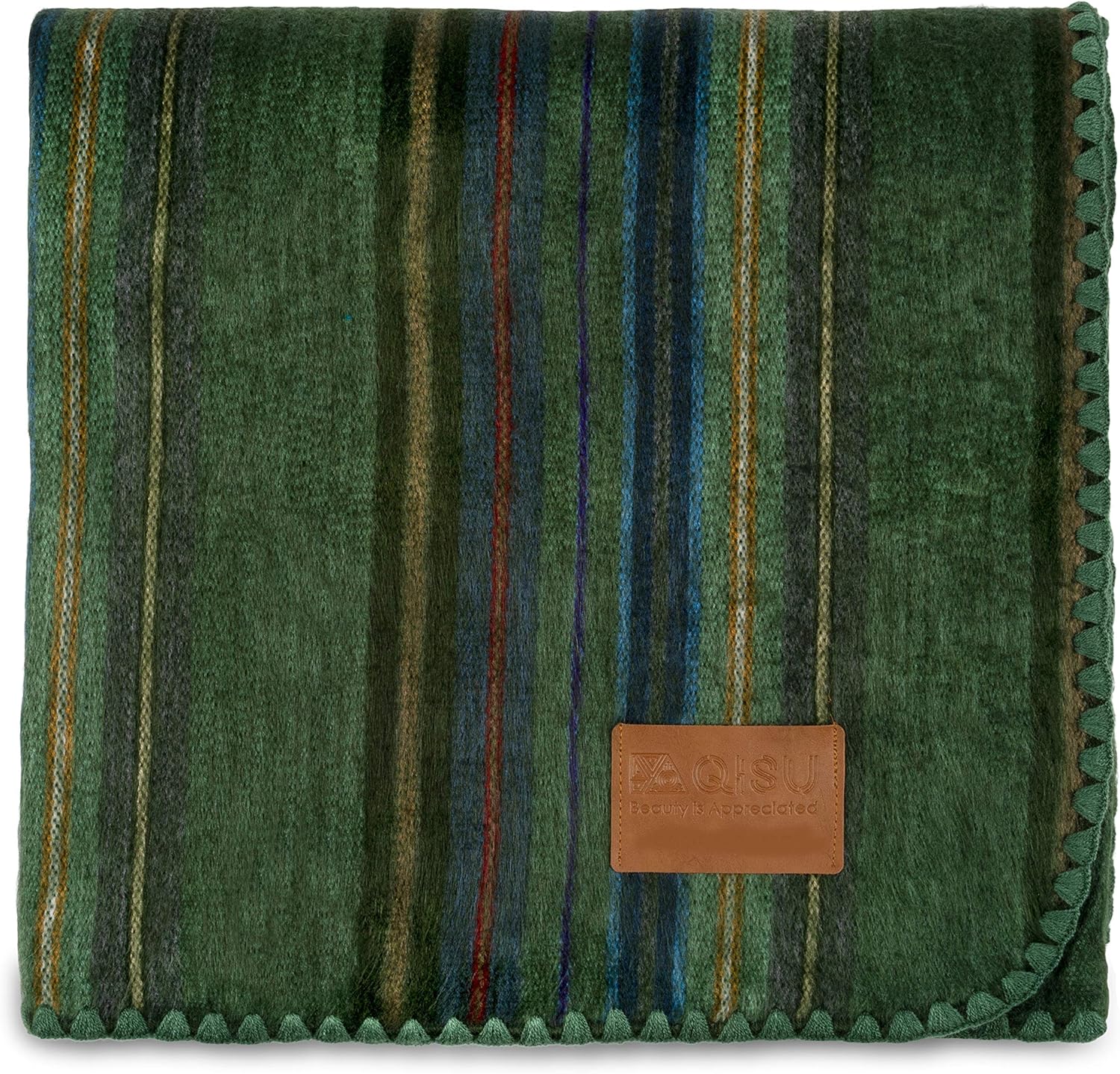 Alpaca Wool Blanket Throw, 85 x 65 inches, Turquoise Sea Foam Variegated Q4187