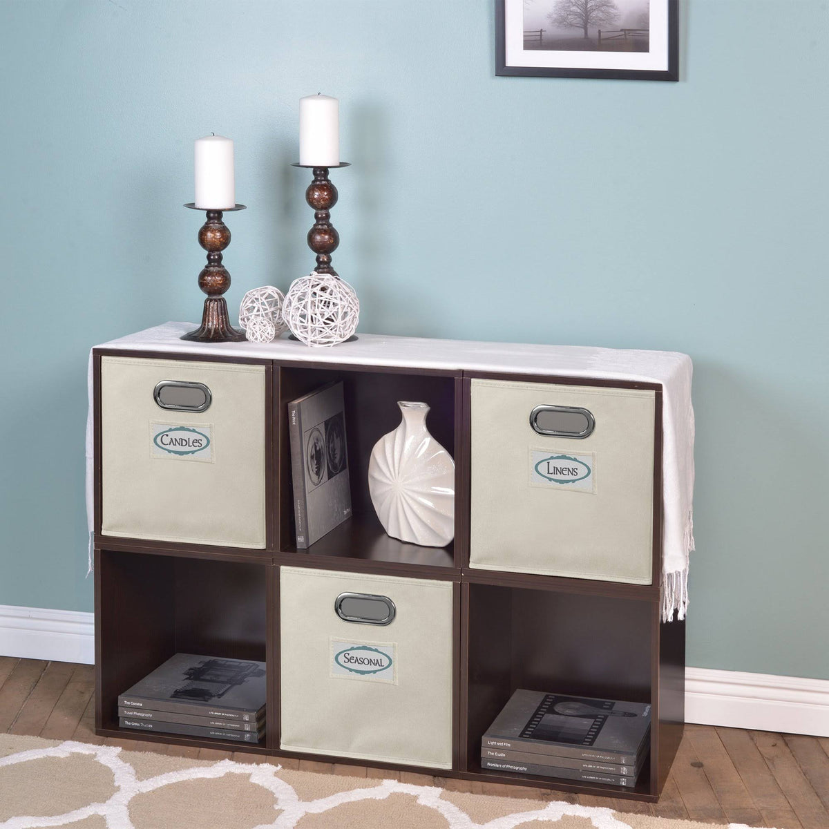 6 Cubes and 3 Canvas Bins Storage Set Truffle/Grey C46645