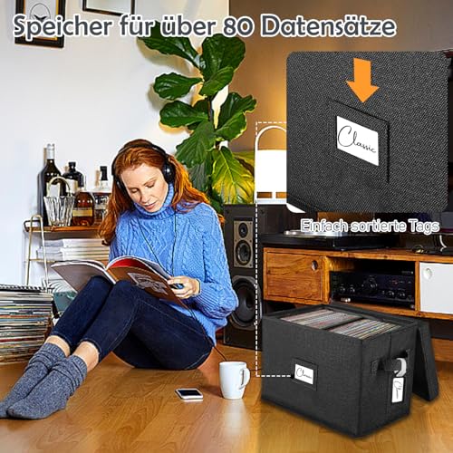Grey Vinyl Record Storage Box with Lid J7100