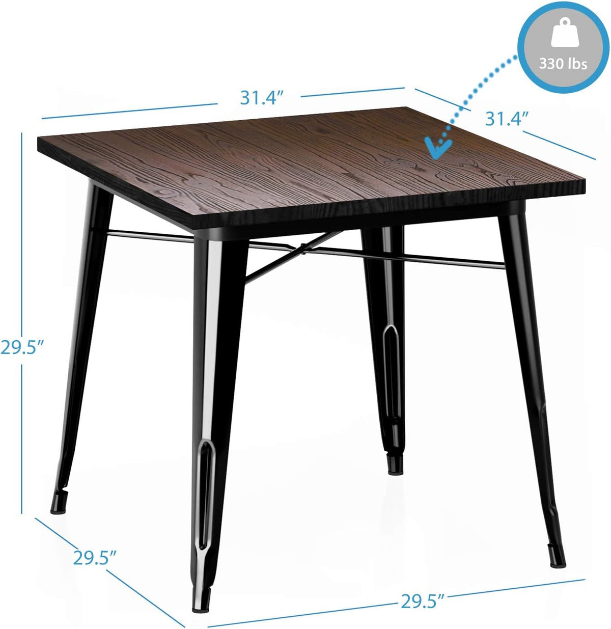 29.5 Inches Height Metal Dining Table with Solid Wood Top, Gloss Black C5996
