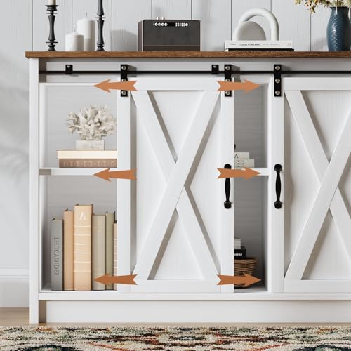 Coffee Bar Cabinet with Sliding Barn Doors, 42” Sideboard Buffet Cabinet with Storage, Espresso X99603