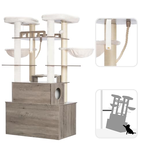 72-inch Wooden Cat Tree with Litter Box Enclosure and Scratching Post F79258