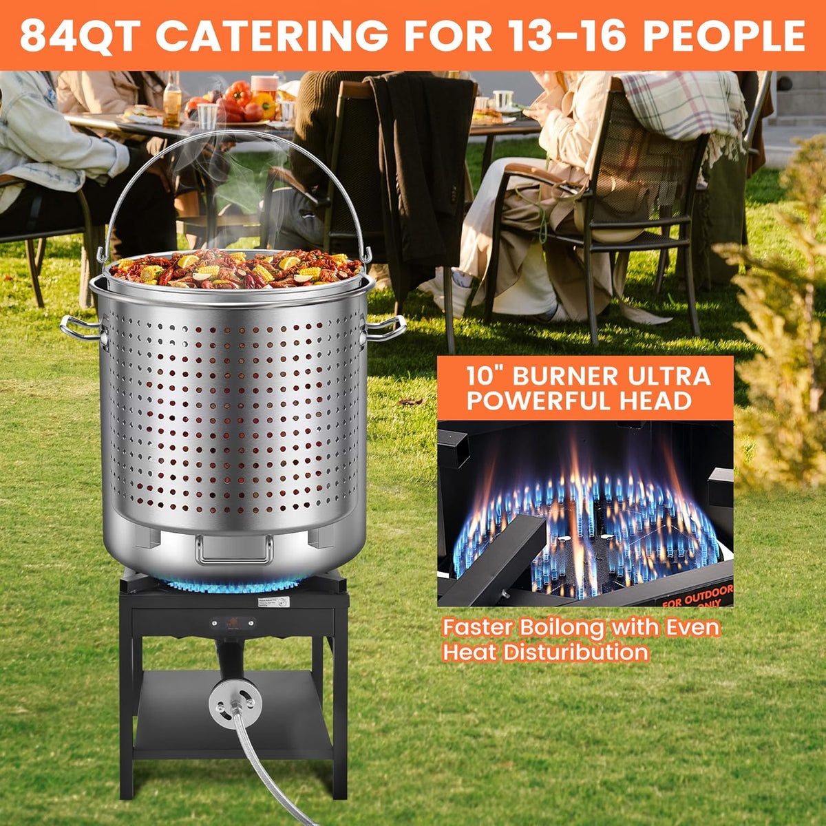 84QT Stainless Steel Seafood Boil Pot with Propane Fryer G450025