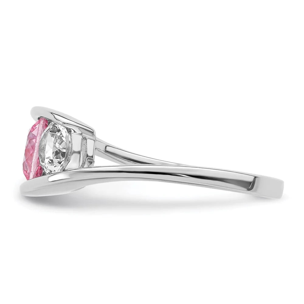 Sterling Silver Rhodium-plated White and Pink Swarovski Topaz Journey Ring E59050