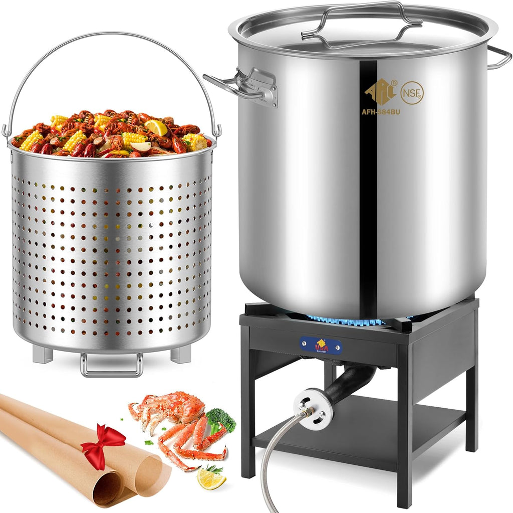 84QT Stainless Steel Seafood Boil Pot with Propane Fryer G450025