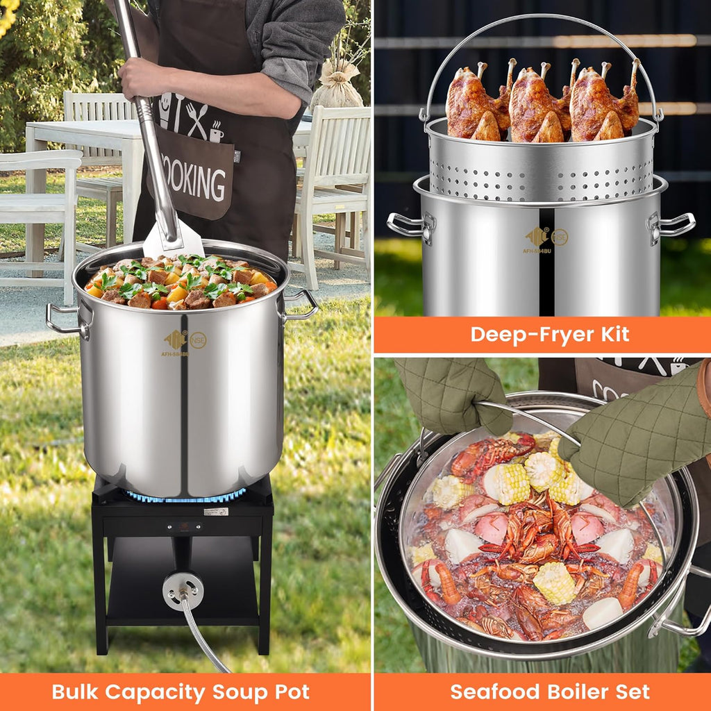 84QT Stainless Steel Seafood Boil Pot with Propane Fryer G450025
