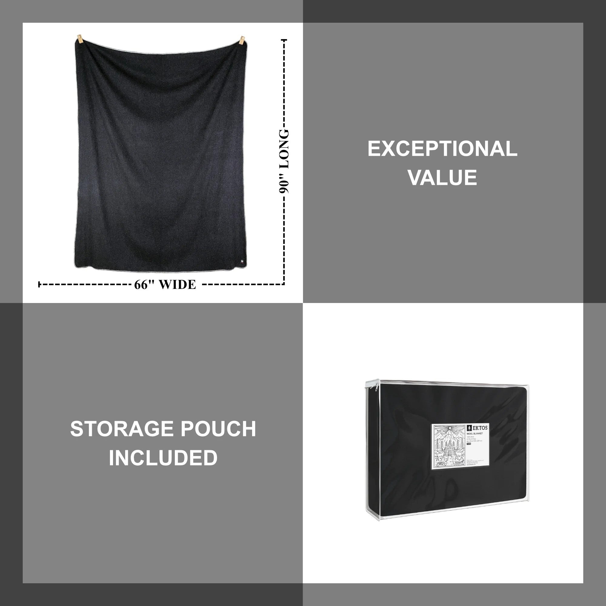 Charcoal 100% Wool Blanket Twin Size C468