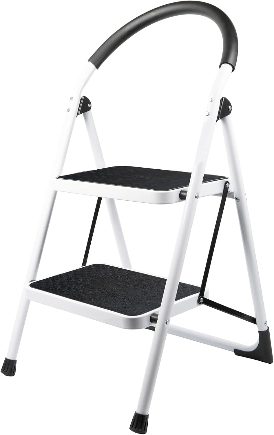 2 Step Folding Ladder with Arc-Shaped Handrail Metal Anti-Slip Base Wide Pedal Lightweight 330 LB Capacity Pack of 2 E7396