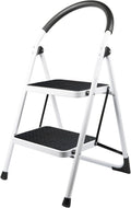 2 Step Folding Ladder with Arc-Shaped Handrail Metal Anti-Slip Base Wide Pedal Lightweight 330 LB Capacity Pack of 2 E7396