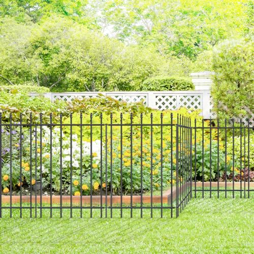 Black Metal Garden Fence 24 in H x 10 ft L 5 Panels + 6 Stakes A151