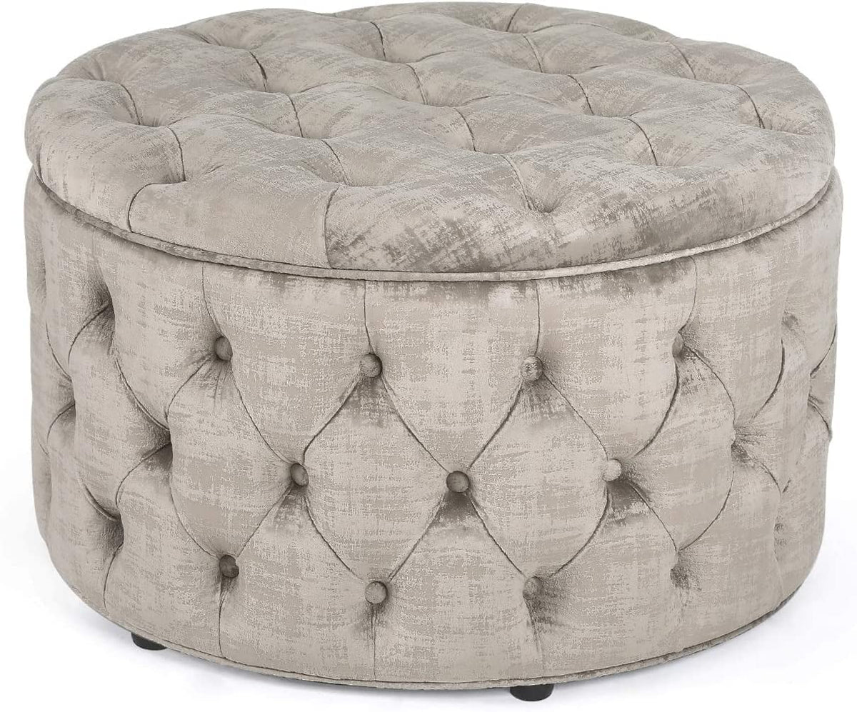 Beige Button Tufted Storage Ottoman X182
