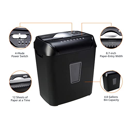 12 Sheet Cross Cut Paper Shredder with 4.8 Gallon Bin, Black G319526
