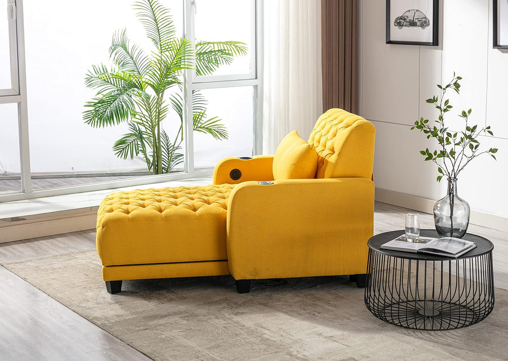 Yellow Button Tufted Single Sofa Bed with Pillow A289