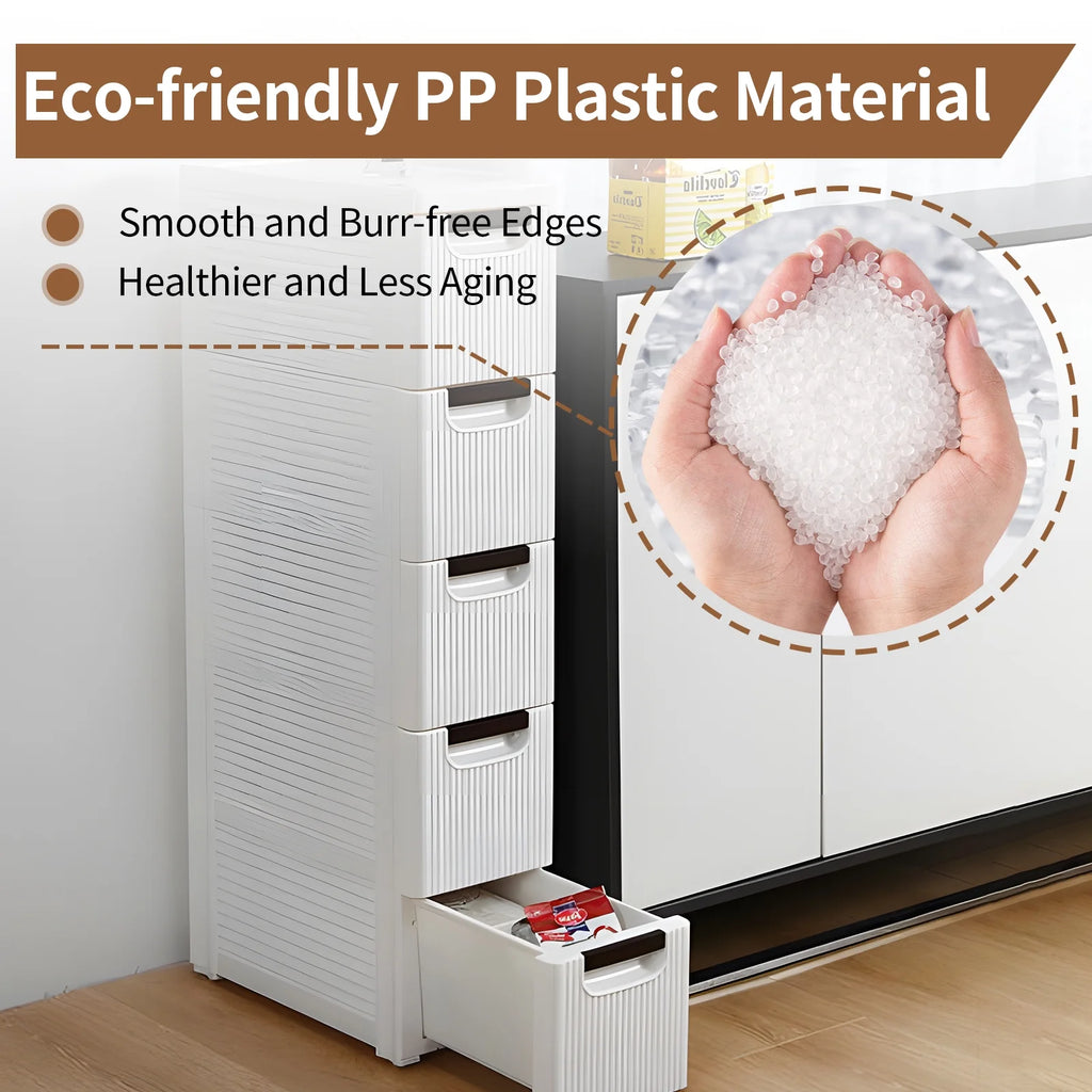 5-Tier White PP Storage Cabinet with Drawers O715