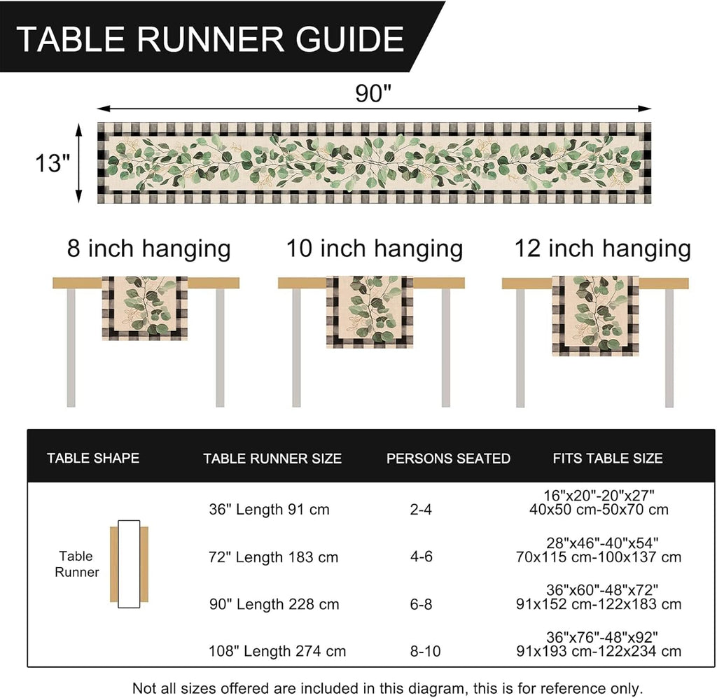 Black White Buffalo Plaid Check Table Runner 13 x 90 Inches K30061