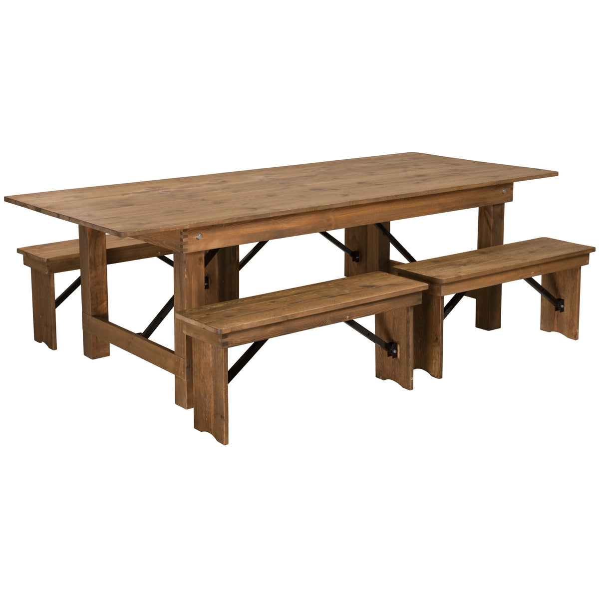 Antique Rustic Folding Farm Table and Bench Set S5369