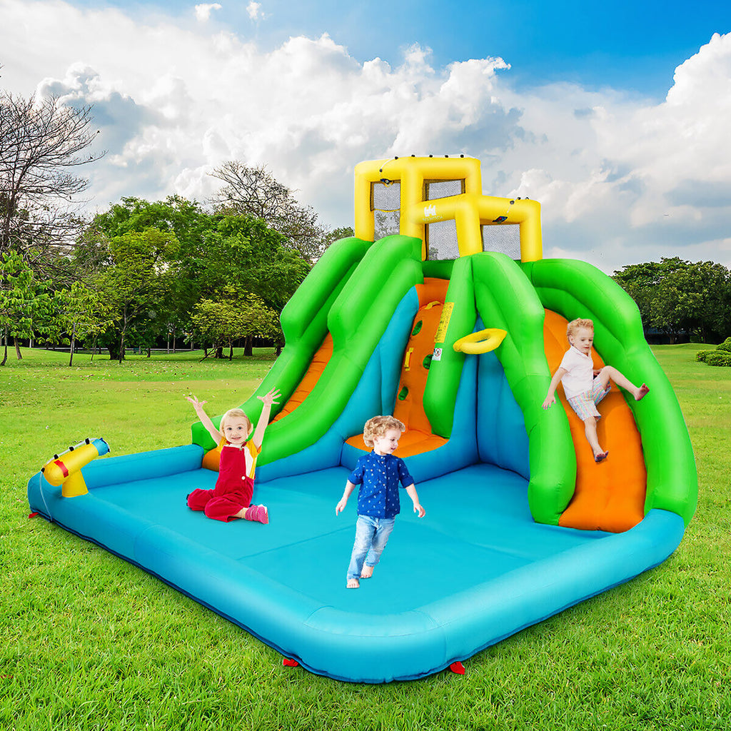 Inflatable Water Park Bounce House Two-Slide Bouncer with Climbing Wall and 550W Blower M839469