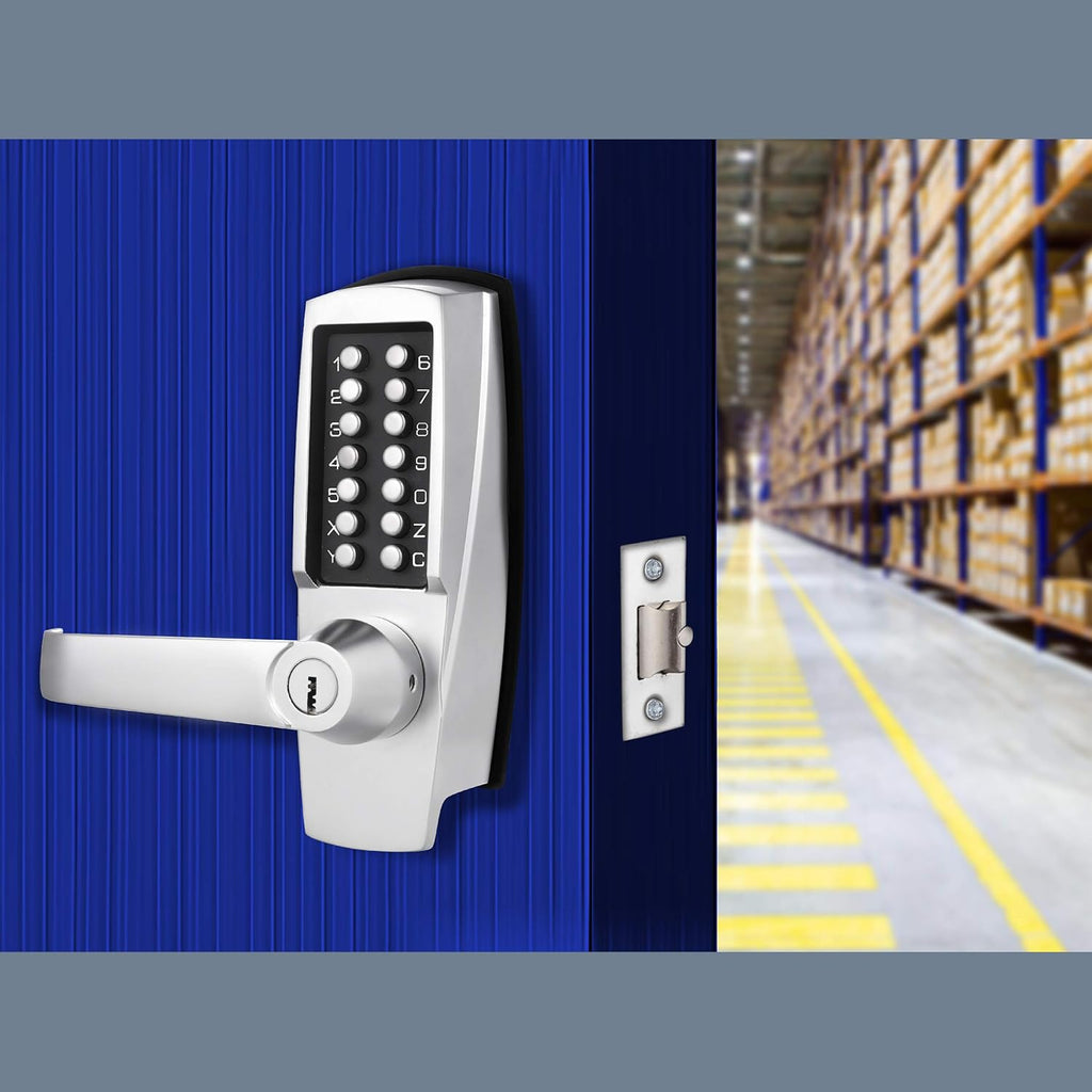 Mechanical Push Button Lever Lock, 60mm Backset, 13 Digit Keypad, Satin Chrome X910