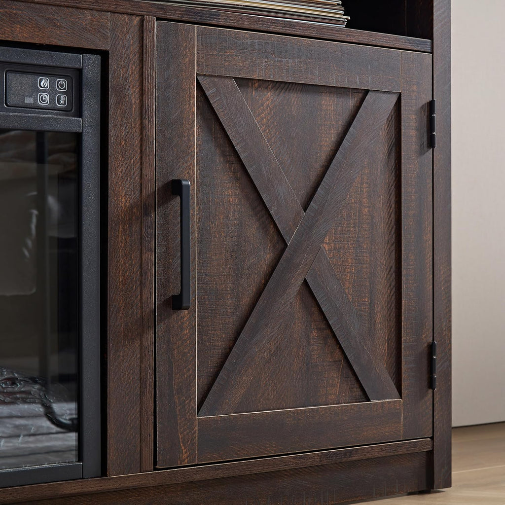 Farmhouse TV Media Stand with Fireplace Insert, Espresso Y3169