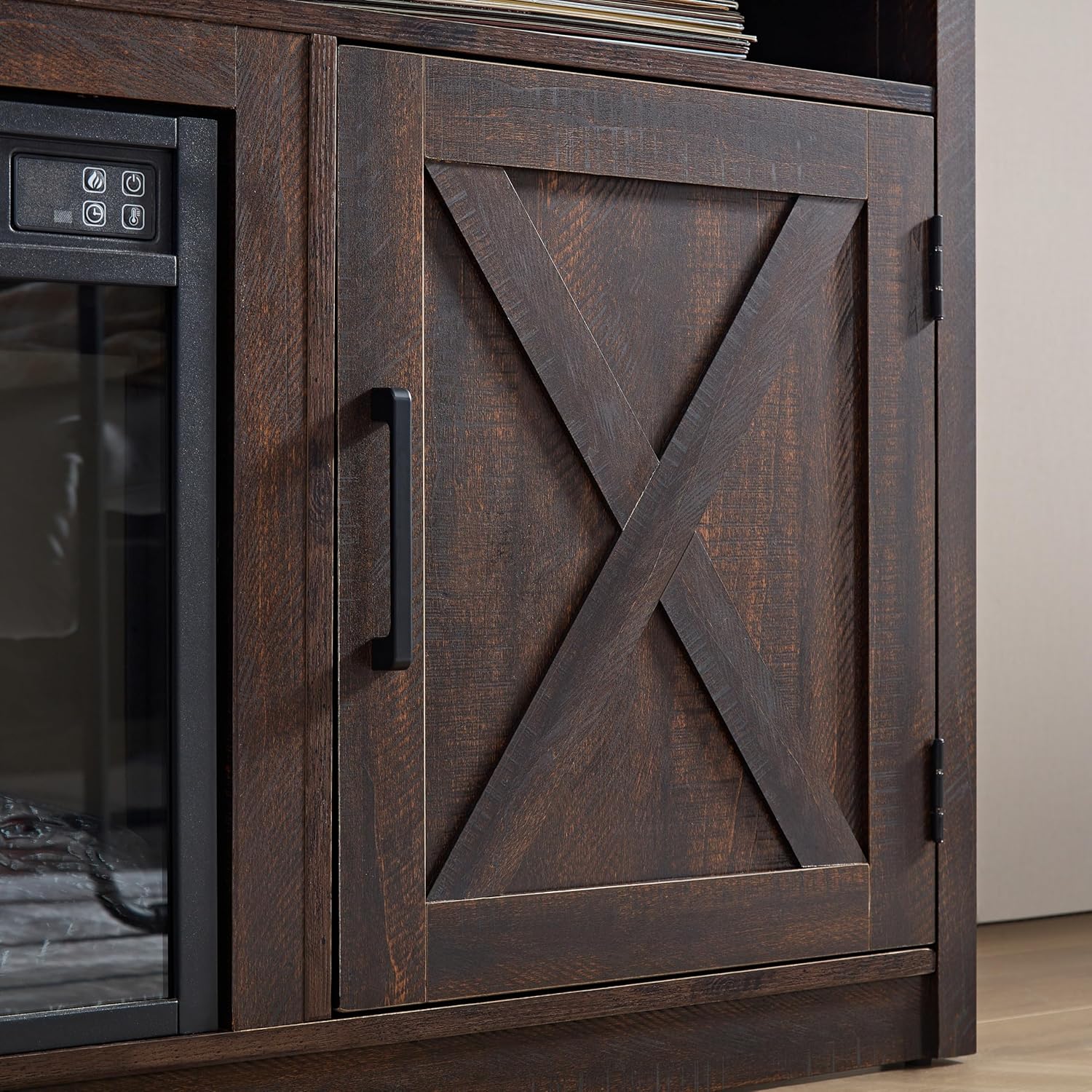 Farmhouse TV Media Stand with Fireplace Insert, Espresso Y3169