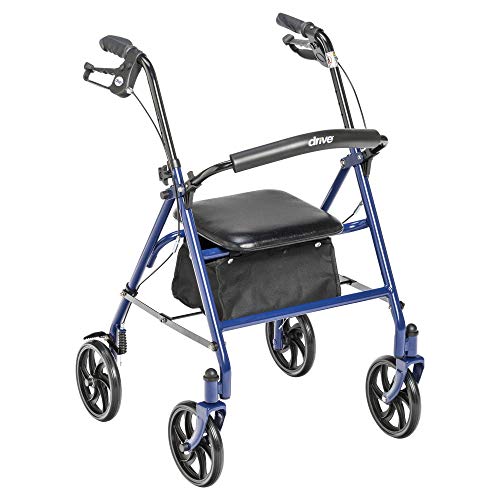 4 Wheel Steel Rollator Walker with Seat, Blue & Raised Toilet Seat with Removable Padded Arms L81120