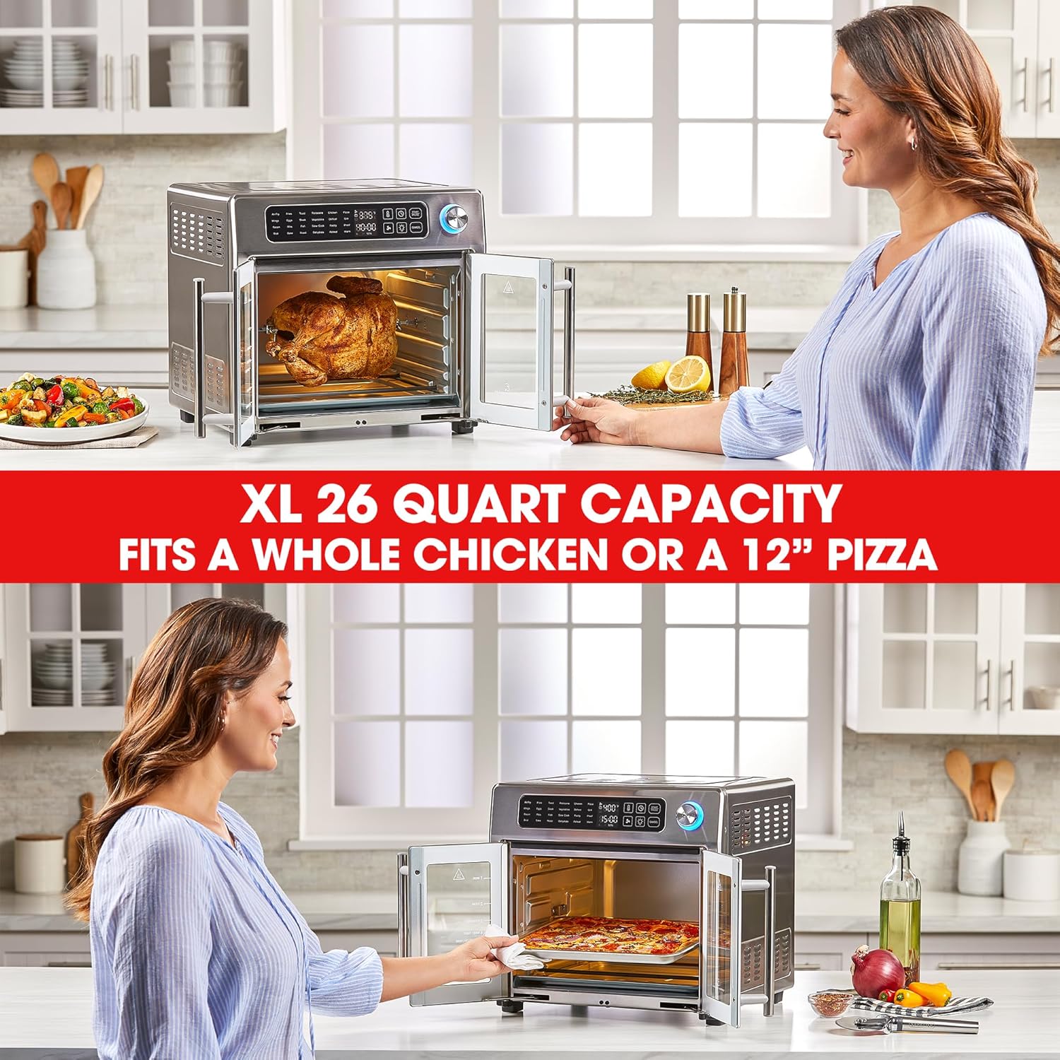 26 QT Extra Large Air Fryer Convection Toaster Oven with French Doors Stainless Steel S282717