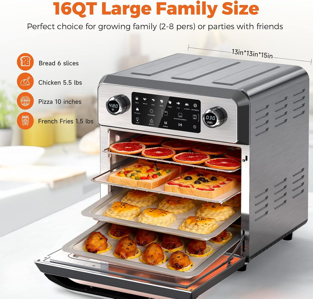 16-Quart 10-in-1 Air Fryer Toaster Oven Combo with Rotisserie Q98622
